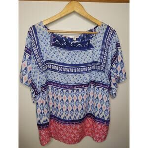 BLL New York Women's Sz Medium Tie Dye Top Shirt Boho Flowy Pink Blue Romantic